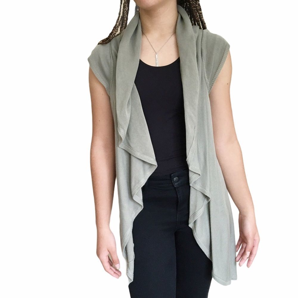TALBOTS LIGHT OLIVE ASYMMETRICAL CARDIGAN SZ S/M